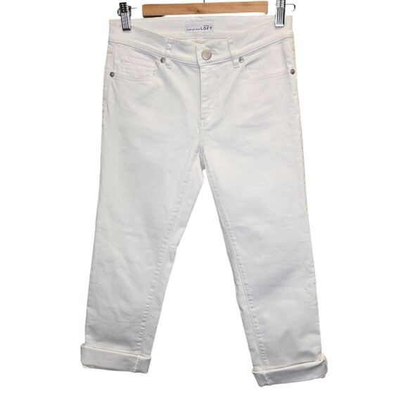 Ann Taylor LOFT Women's 26 / 2 Modern Straight Raw Hem White Denim Jeans Pants - Picture 1 of 14
